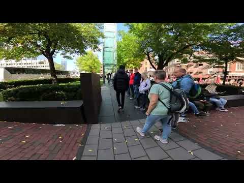 Walking Tour 4K Boston - Union Street Park Holocaust Memorial - Leaves, Foliage, HAYMARKET T MBTA